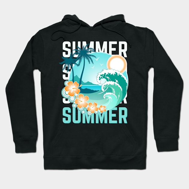 Hello summer Beach summertime Adventure travel lover palm tree sun Hoodie by BoogieCreates